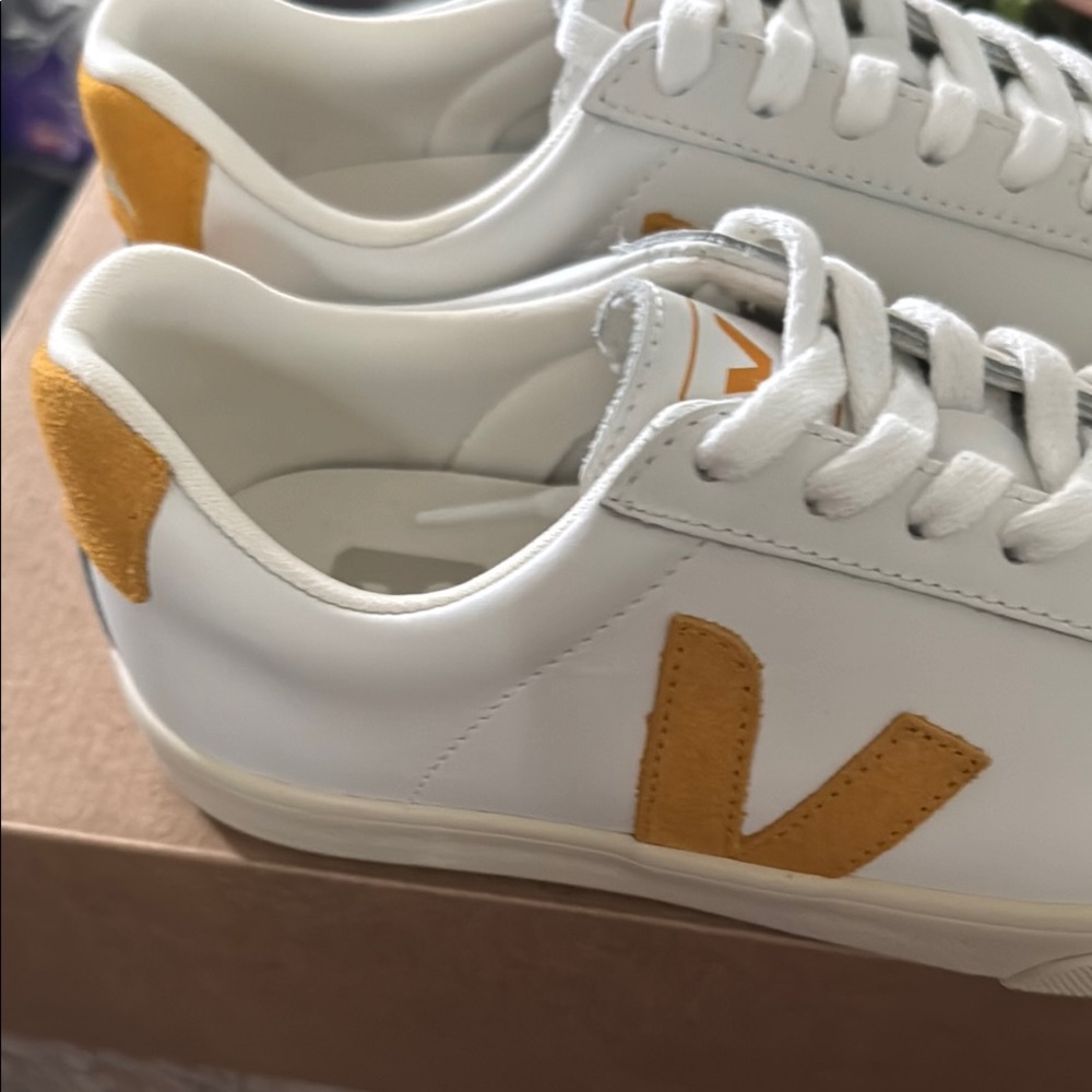 Veja White and Orange Minimalist Sneakers